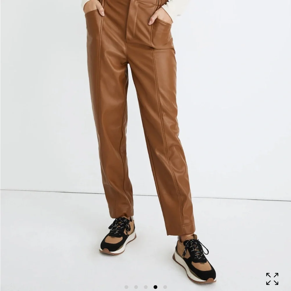 Madewell Women's Vegan Leather Paperbag Pants Size 12 Camel Tan Pull On - Picture 10 of 12